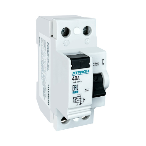 Устройство защитного отключения АТРИОН ВД15Е, 2P, 40A, 4.5kA, 100mA, тип AC, 2M