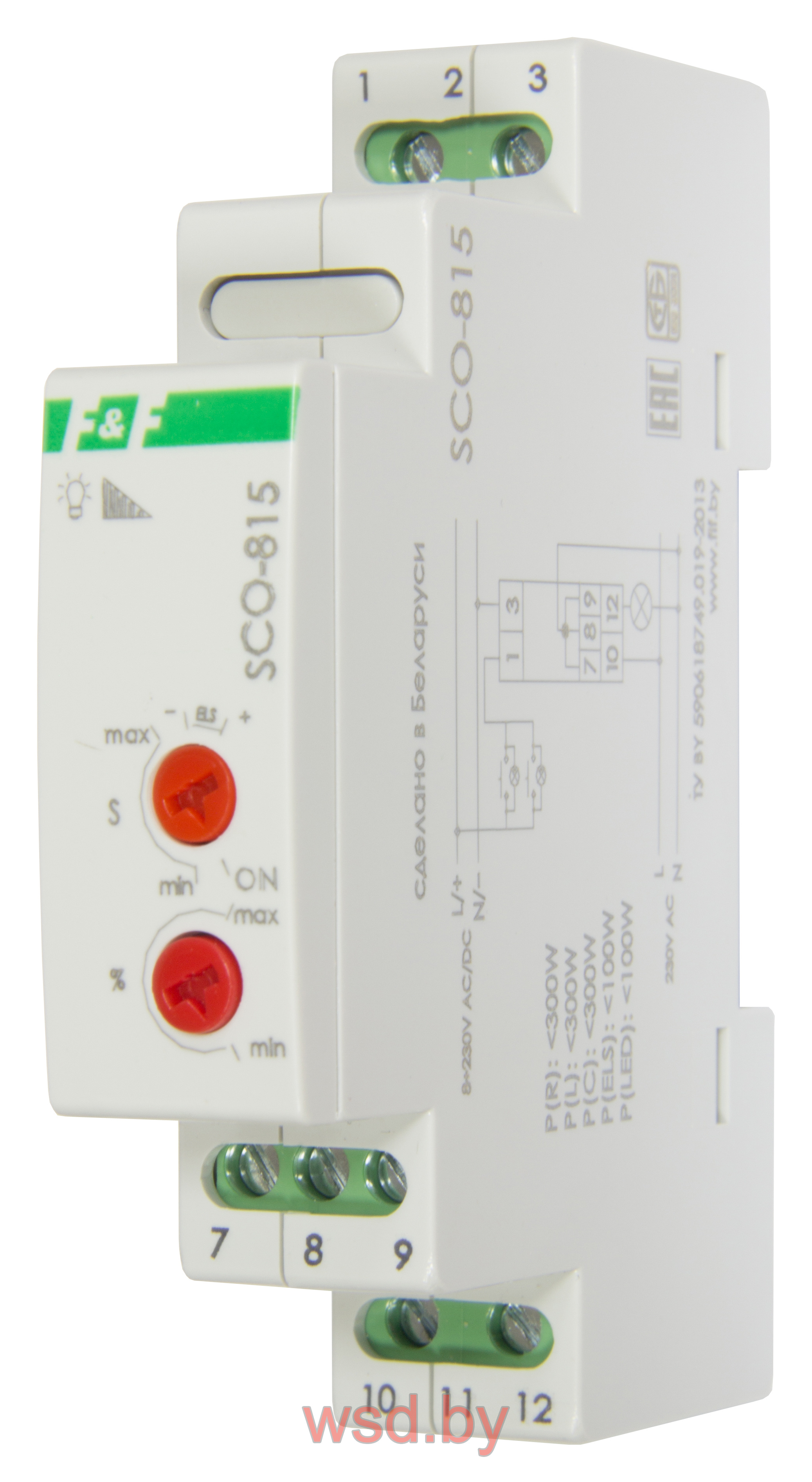 SCO-815  для всех типов ламп, напряжение  управления  8-230В AC/DC,  1 модуль, монтаж на DIN-рейке 230В AC 0,6A IP20