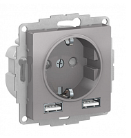 ATLASDESIGN SO + USB Розетка A+A, 5В/2,4А, 2х5В/1,2А, механизм, АЛЮМИНИЙ (Schneider Electric) Systeme Electric