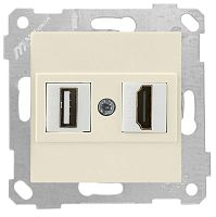 Розетка Mutlusan Rita HDMI + USB Type A, для передачи данных, слоновая кость