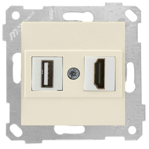 Розетка Mutlusan Rita HDMI + USB Type A, для передачи данных, слоновая кость