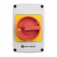 Переключатель Rade Koncar PNGBS 32 91 LK, аварийный, 2P, 32A, тип 0-1, 15kW(400VAC по АС-23), красная блокируемая в 0 рукоятка, в корпусе IP65