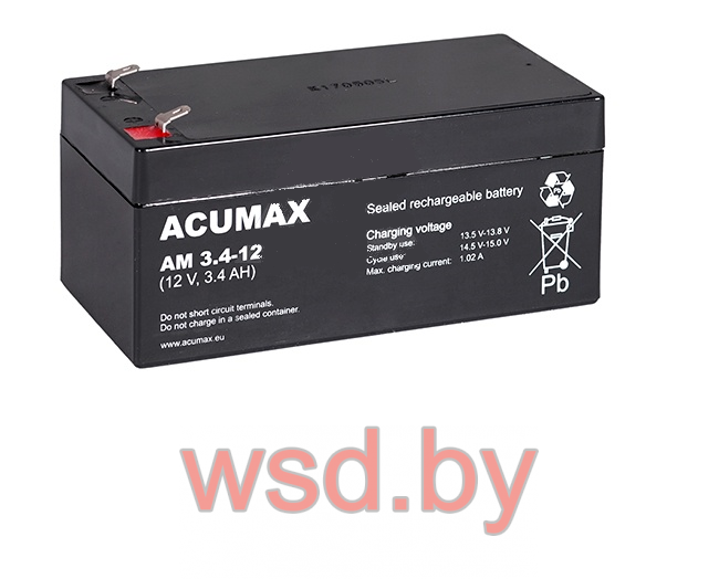 Батарея аккумуляторная Acumax AM3.4-12, T1, 12V/3.4Ah, 67x134x67 HxLxW, 1.35kg, 6-9 лет