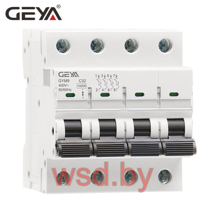 Дифференциальный автоматический выключатель GEYA GYR9NM-C16-30mA, 3P+N, 16A, хар-ка C, 6 kA, 30mA, тип A, 4M