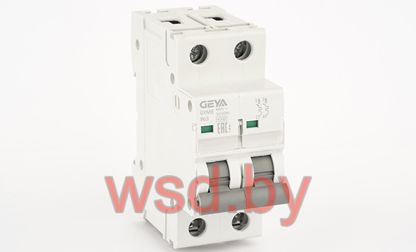Автоматический выключатель GEYA GYM8-2P-63B, 2P, 63A, хар-ка B, 4,5kA, 2M