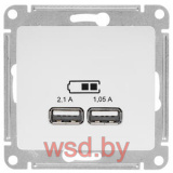 USB Розетка, 5В/2100мА, 2х5В/1050мА, механизм, БЕЛЫЙ GLOSSA
