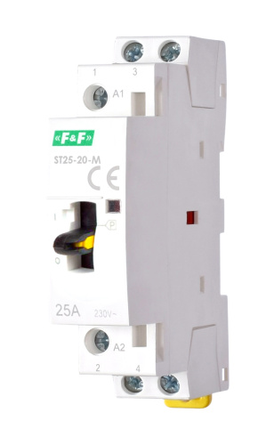 Контактор модульный Евроавтоматика F&F ST25-20-M, AC, автоматическое/ручное управление, 2NO, 1.2Вт, 1М Контактор модульный Евроавтоматика F&F ST25-20-M, AC, автоматическое/ручное управление, 2NO, 1.2Вт, 1М