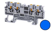Клемма проходная Connectwell CP2.5/4BU /5x74,7mm, push-in, 4 присоед., 2,5(max 4)mm2, 24A, 1000V, синяя