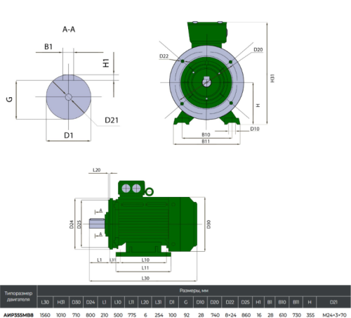АИР355MB8 160кВт 750об/мин Электродвигатель IM 1081 (лапы) фото 2