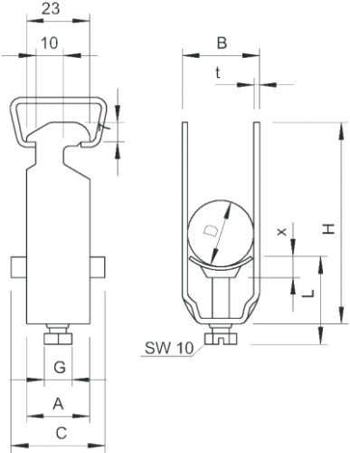 Скоба 2056 34 FT зажимная, диапазон зажима Ø28-34мм, под шлиц 16-17мм, гор. оцинк. (OBO Bettermann) фото 2 Скоба 2056 34 FT зажимная, диапазон зажима Ø28-34мм, под шлиц 16-17мм, гор. оцинк. (OBO Bettermann) фото 2