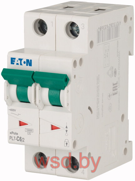Автоматический выключатель EATON PL7-C6/2, 2P, 6A, C, 10kA, 2M