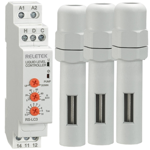 Реле контроля уровня RS-LC3, 1CO, 8A(250VAC), 24_240VAC/DC, 5_100 kOhm, 0.5_10s, без датчиков, 1M