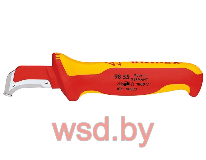 Нож для удаления изоляции VDE 1000V, с "пяткой", L-180 мм, 2-комп. рукоятка (KNIPEX). Фото N2