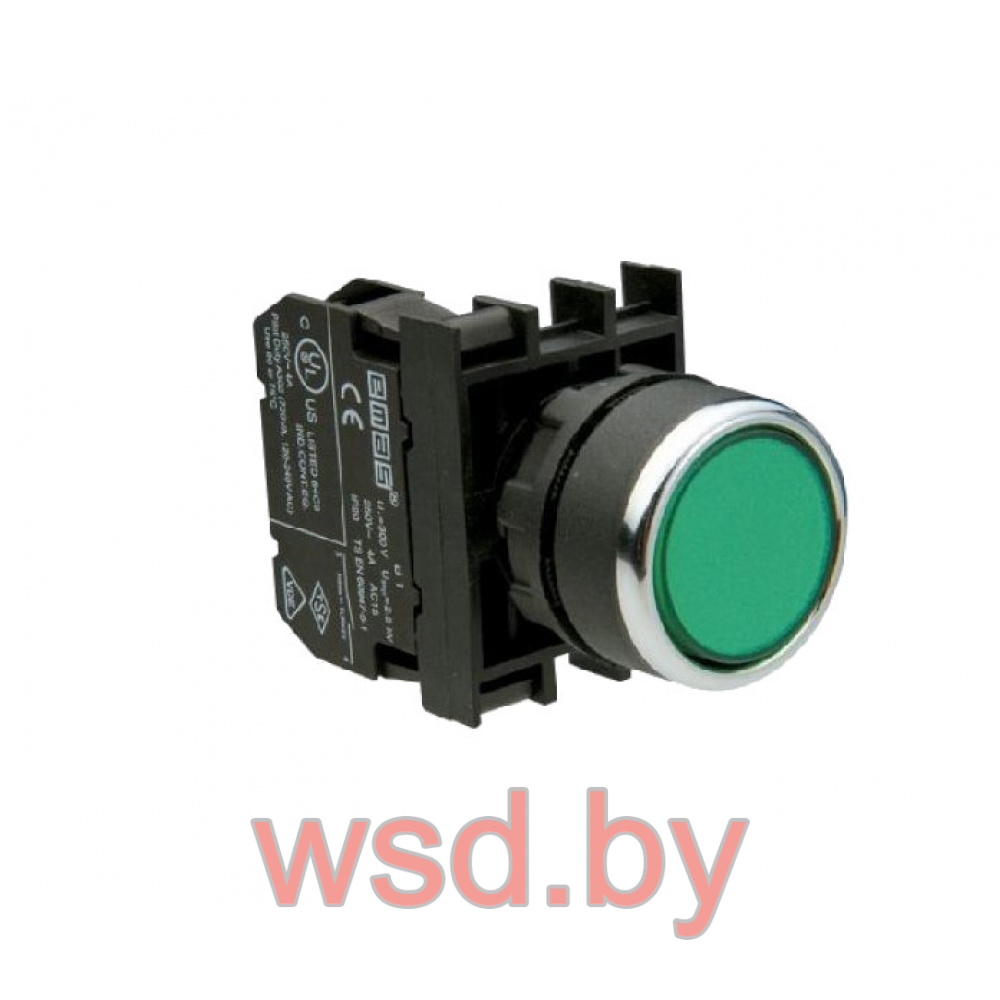 Кнопка CP, зеленая, без фиксации, плоская, 1NO, 4A 230V AC15, 22mm, IP65