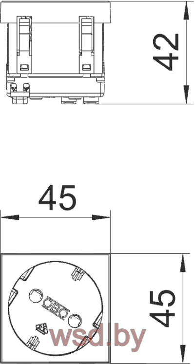 Розетка STD-D3 RW1, 2P+E немецкий стандарт, со смещением контактов 33°, пружинные зажимы, защитные шторки (белый)