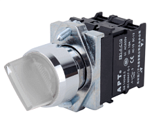Переключатель APT PB1S, белый, 0-I, фиксация, 1NO, 6A 230VAC/24VDC, с подсветкой 24VAC/DC, 22mm, IP65