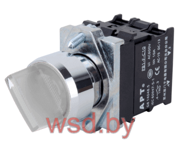 Переключатель PB1S, белый, 0-I, фиксация, 1NO, 6A 230VAC/24VDC, с подсветкой 24VAC/DC, 22mm, IP65