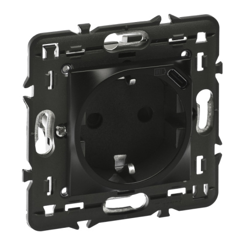 Legrand Mosaic - Розетка 2P+E + USB type C, 2М, защ. шторки, пруж. зажимы, матовый черный