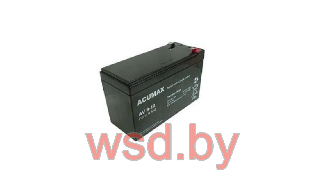 Батарея аккумуляторная Acumax AV9-12, T2, 12V/9Ah, 94(99)x151x65 HxLxW, 2.75kg, 6-9 лет
