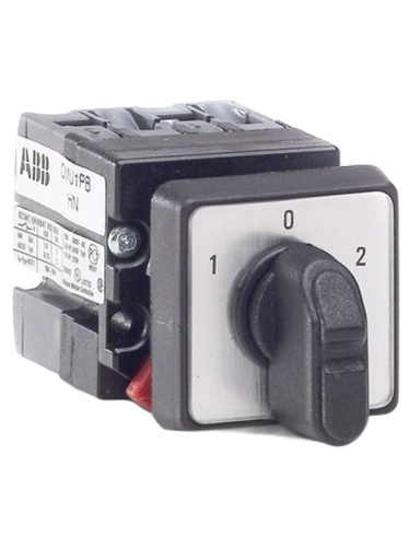 Переключатель полюсов ABB ONURR1PB, тип 1-0-2 с возвр. в 0, 25А, 1н.о./на 1 и 2, IP65, на дверь (акция)