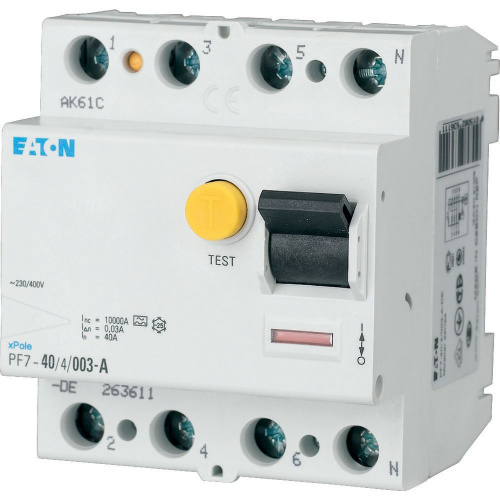 УЗО EATON PF7-63/4/003, 4P, 63A, 10kA, 30mA, тип AC, 4M