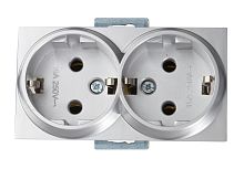 Розетка Mutlusan Rita двойная 2x2P+E, нерж. сталь