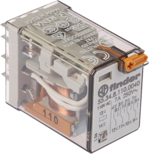 Миниатюрное универсальное реле Finder 553481100040, 4CO, 7A(250VAC/30VDC), 110VAC Миниатюрное универсальное реле Finder 553481100040, 4CO, 7A(250VAC/30VDC), 110VAC