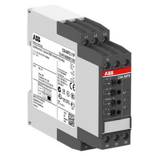 Реле контроля напр. ABB CM-MPS.21S, 1,3-фазн. 180...280VAC(L-N) Umin/max обрыв черед. асимм. tвкл=0.2s tсраб=0-0.1...30s 2CO (3A-AC15) LED 22.5mm