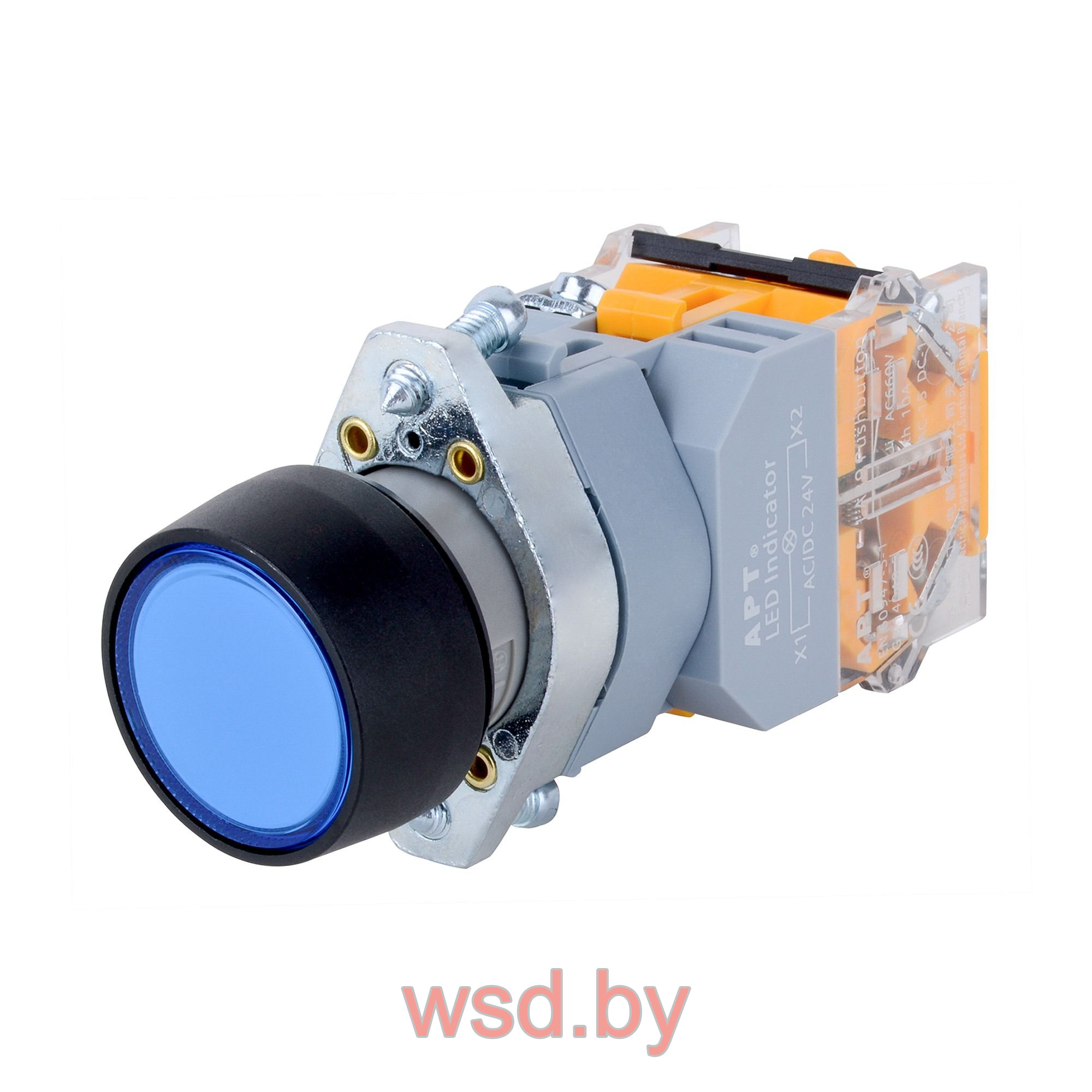 Кнопка плоская PB3E, синяя, без фиксации, без подсветки, 1NO, 6A 230VAC/24VDC, 22mm, IP65