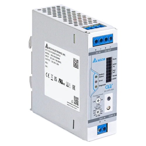 Модуль бесперебойного питания Delta CliQ M DC-UPS, 18_30VDC / 24VDC, 480W, 20A, без батарей, винт.клеммы, ал.корпус