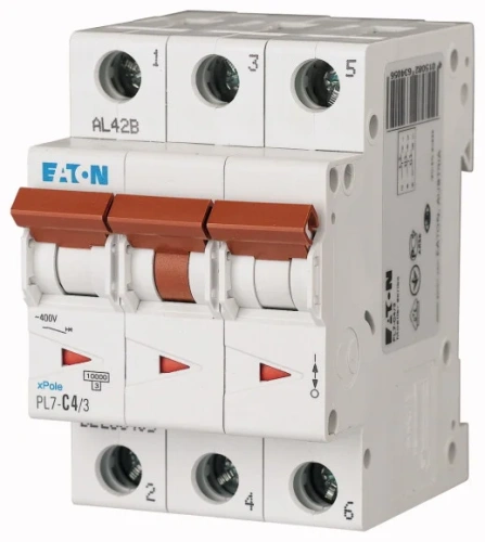 Авт. выключатель EATON PL7-D4/3, 3P, 4A, хар-ка D, 10kA, 3M