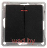 Выключатель 2-клавишный, с индикацией Wessen59 Schneider Electric VS510-251-6-86, Черный бархат