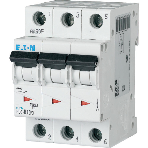 Авт. выключатель EATON PL6-D10/3, 3P, 10A, хар-ка D, 6kA, 3M