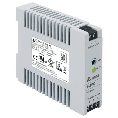 Блок питания импульсный Delta Sync, 30W, 1.25А, 85_264VAC (120_375VDC) / 24VDC, DIN35, винт.клеммы, пл.корпус