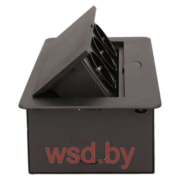 Блок розеточный встраиваемый 3x2P+E со шторками, без кабеля, 3600Вт, металл, черный ORNO. Фото N3