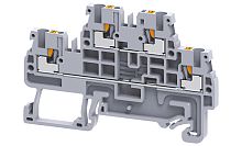 Клемма двухъярусная Connectwell CPDL1.5 /3,5x67,2mm, push-in, 4 присоед., 1,5(max 2,5)mm2, 16A, 500V, серая
