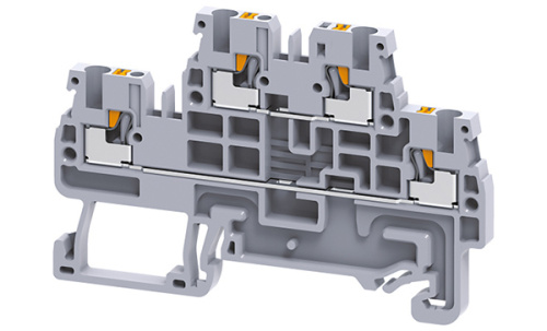 Клемма двухъярусная Connectwell CPDL1.5 /3,5x67,2mm, push-in, 4 присоед., 1,5(max 2,5)mm2, 16A, 500V, серая
