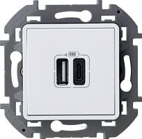 Розетка Inspiria - Зарядное устройство с двумя USB-разъемами Type A + Type C, 3000mA, 5В (белый)