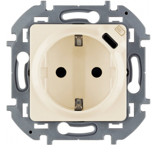 Legrand Inspiria - Розетка 2P+E немецкий стандарт, с USB Type С, 1500mA - 5В (слоновая кость)