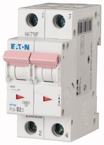 Авт. выключатель EATON PL6-D2/2, 2P, 2A, хар-ка D, 6kA, 2M
