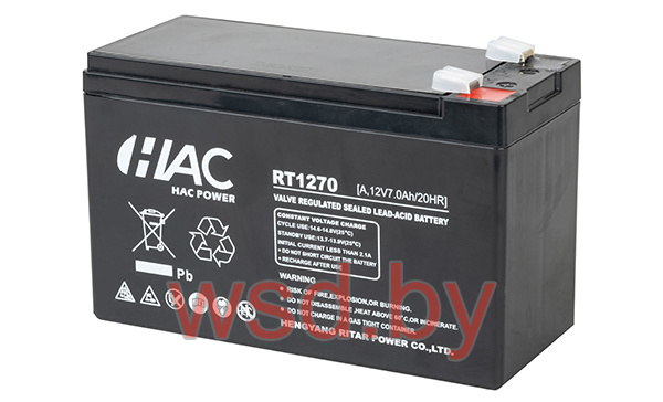 Батарея аккумуляторная HAC RT1270A, F2, 12V/7Ah, 151х65х94(100) ДхШхВ, 1.9 кг, 6-8 лет