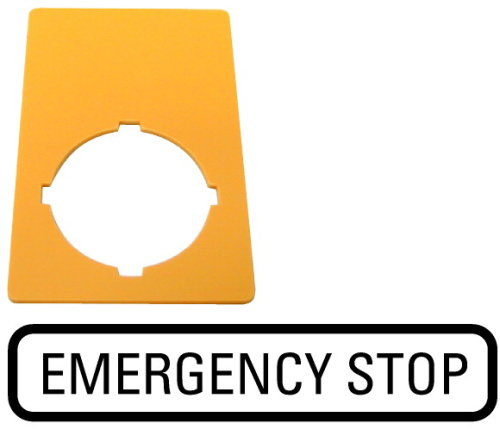 Шильдик желтый M22-XZK-GB99 для кнопок аварийного останова, надпись "EMERGENCY STOP", 50х33мм (EATON)