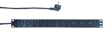 Блок розеток 19", 8 розеток C13, 3 розетки C19, 16А, кабель питания 2м Schuko