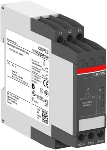 Реле контроля фаз ABB CM-PFS.S, 3-фазн. 200...500VAC(L-L) 0.6xUn обрыв L черед. tвкл=0.5s 2CO (3A-AC15) LED 22.5mm