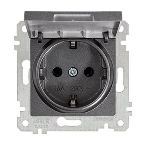 Розетка Mutlusan Rita 2P+E, с крышкой, антрацит
