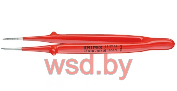 Пинцет VDE 1000V прецизионный, зазубренные губки с тонкими кончиками, пружинная сталь, хром., L-150 мм (KNIPEX)