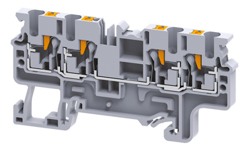Клемма проходная Connectwell CP2.5/4 /5x74,7mm, push-in, 4 присоед., 2,5(max 4)mm2, 24A, 1000V, серая