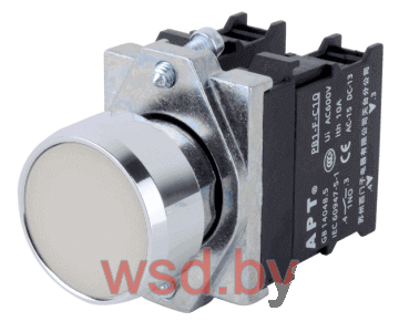 Кнопка плоская PB1S, белая, без фиксации, без подсветки, 1NO, 6A 230VAC/24VDC, 22mm, IP65