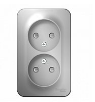 BLANCA Открытой Установки РОЗЕТКА двойная без заземления со шторками, 16А, 250В, АЛЮМИНИЙ (Schneider Electric) Systeme Electric