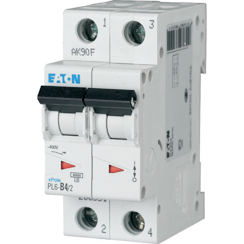 Авт. выключатель EATON PL6-D4/2, 2P, 4A, хар-ка D, 6kA, 2M